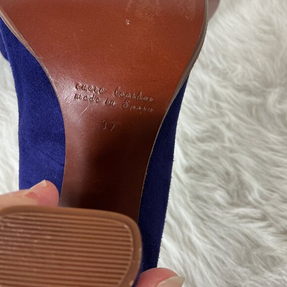 Chie Mihara Indigo Purple Blue Suede Pleat Square Toe Heel Pumps 37 US 7 - Picture 7 of 8